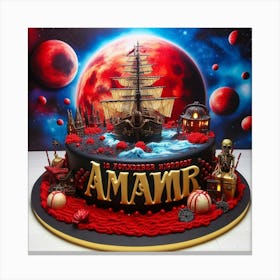 Ship on cake in space Canvas Print