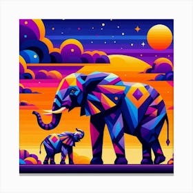 Tribal Elephants In The Sky Canvas Print