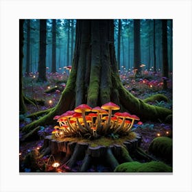 Fireworks of Nature Mushrooms In The Forest Canvas Print