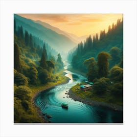 River surrounded by lush greens Canvas Print