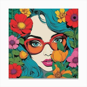 Girl With Glasses And Flowers Canvas Print