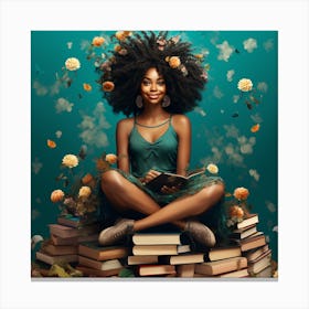 Afro Girl Reading Books Canvas Print