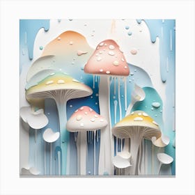 3D Mushroom Watercolor Dripping Paper Art Canvas Print