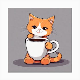 Cute Orange Kitten Loves Coffee Square Composition 14 Canvas Print