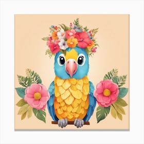 Floral Baby Parrot Nursery Illustration (7) Canvas Print