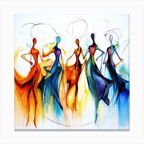 Rainbow Silhouettes - Colorful Dancers Canvas Print