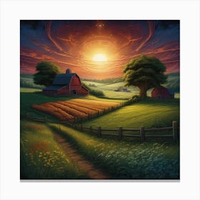 Sunset Over The Farm Canvas Print