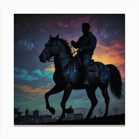 Silhouette Of A Man Riding A Horse Canvas Print