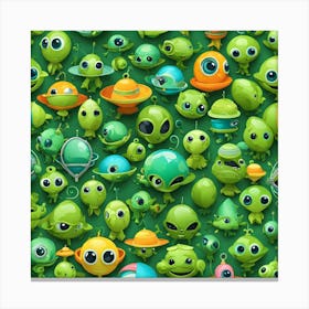 Alien Cute Green Wallpaper Lovely Canvas Print