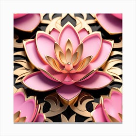 Pink Lotus Flowers On Black Background Canvas Print