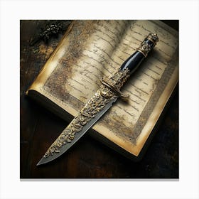 Sword On A Book Canvas Print