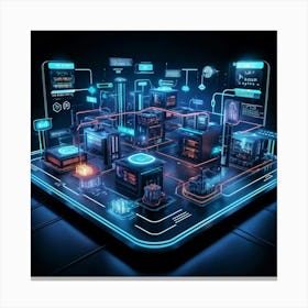 Cutting Edge Industrial Management And Automation System Interface Neon Glowing Lines On A Dark Bac (7) Canvas Print