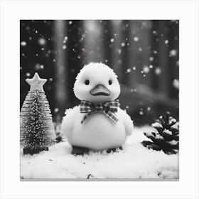 Black And White Duck In Snow Canvas Print