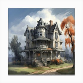 Victorian House Oil Painting Canvas Print