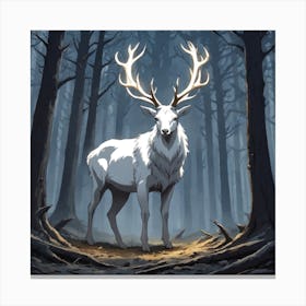 A White Stag In A Fog Forest In Minimalist Style Square Composition 8 Canvas Print