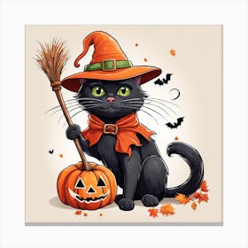 Cute Cat Halloween Pumpkin (21) Canvas Print