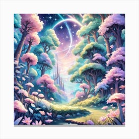 A Fantasy Forest With Twinkling Stars In Pastel Tone Square Composition 16 Canvas Print