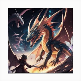 Dragon fighting with a man Canvas Print