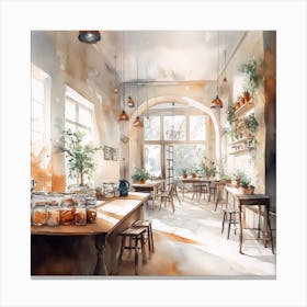 Watercolor Of A Cafe Canvas Print