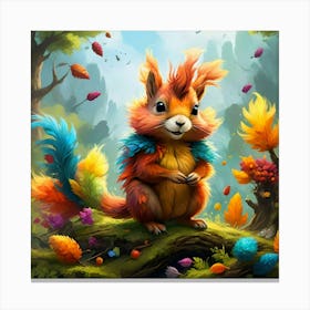 Fantasy Squirrel,Rainbow Feathers #3 1 Canvas Print