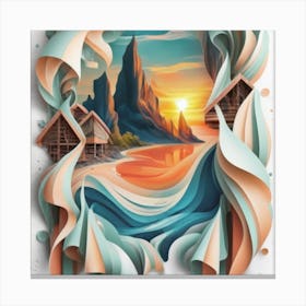 Paper Art mountains sunrise Canvas Print