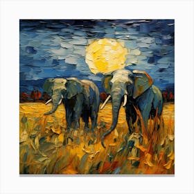 Elephants At Night Canvas Print