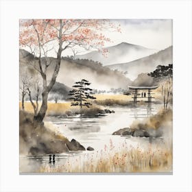 Japanese Landscape Painting Sumi E Drawing (20) Canvas Print