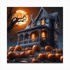 Halloween House With Pumpkins 2 Canvas Print