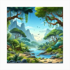 Cartoon Jungle Landscape 1 Canvas Print