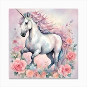 Unicorn And Roses Canvas Print