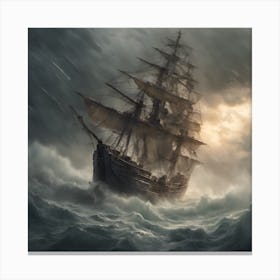 Pirate Ship In Stormy Sea Canvas Print