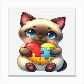 Autism Puzzle Piece Cat (Siamese) Canvas Print