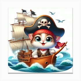 Pirate Cat On A Pirate Ship 3 Canvas Print