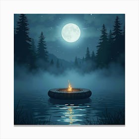 Mystical Relic Floating In A Moonlit Lake Surrounded By Enchanted Fog 1 Canvas Print