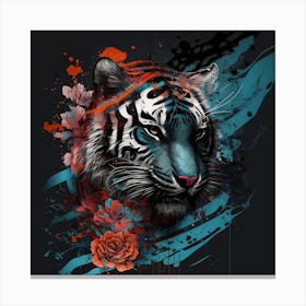 Tiger With Flowers Canvas Print