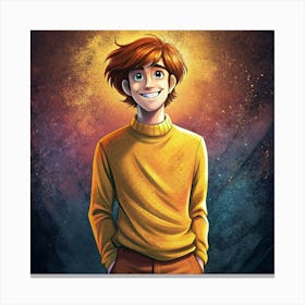 Smiling Boy With Red Hair In A Yellow Sweater Canvas Print