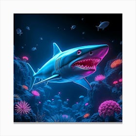 Shark In The Sea - Neon Light Canvas Print