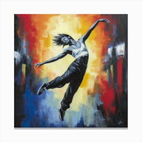 a vibrant and expressive portrait of a street dancer in mid-motion, surrounded by the dynamic energy of an urban environment. This lively and culturally infused art print is perfect for dance enthusiasts and those who appreciate the raw, artistic beauty of street dance, adding a touch of urban rhythm to home decor. Canvas Print
