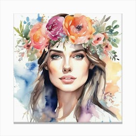 Watercolor Floral Portrait Canvas Print