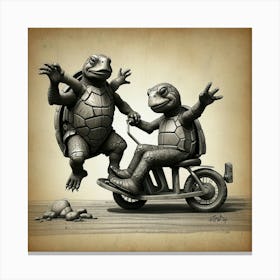 Turtles On A Motorcycle Canvas Print