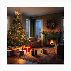Christmas Tree In The Living Room 18 Canvas Print