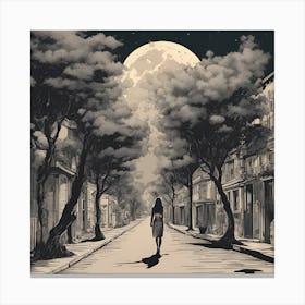 0 A Girl Walk In A Long Street , Full Tree And The E Esrgan V1 X2plus Canvas Print