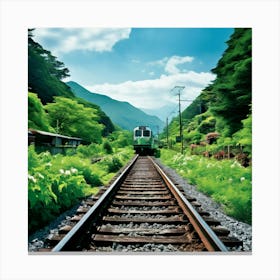 Rail Nature Train Transportation Japan Mountain Way Garden Summer Background Tour Tourism Canvas Print