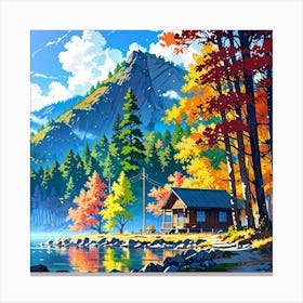 Autumn Cabin By The Lake 2 Canvas Print