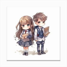 Anime School Boy And Girl Canvas Print