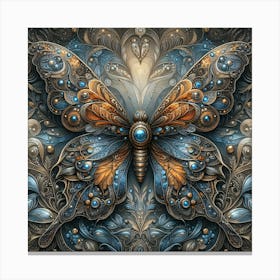 Detailed Metallic Steampunk Ornate Butterfly Canvas Print