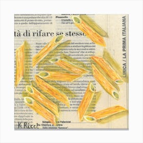 Pasta Noodles On Italian Newspaper Food Neutral Decor Canvas Print