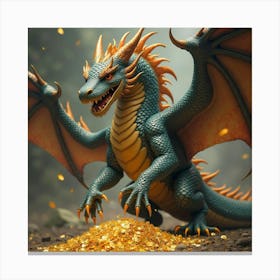 A Fierce Dragon With Iridescent Scales Guarding A Golden Hoard 1 Canvas Print