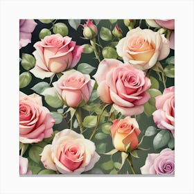 Pink Roses Seamless Pattern Canvas Print