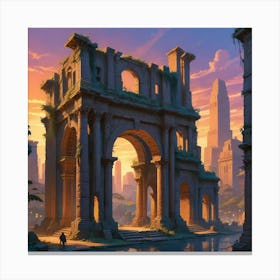 Comic Style Ancient Etruscan Ruins Featuring Weath Canvas Print